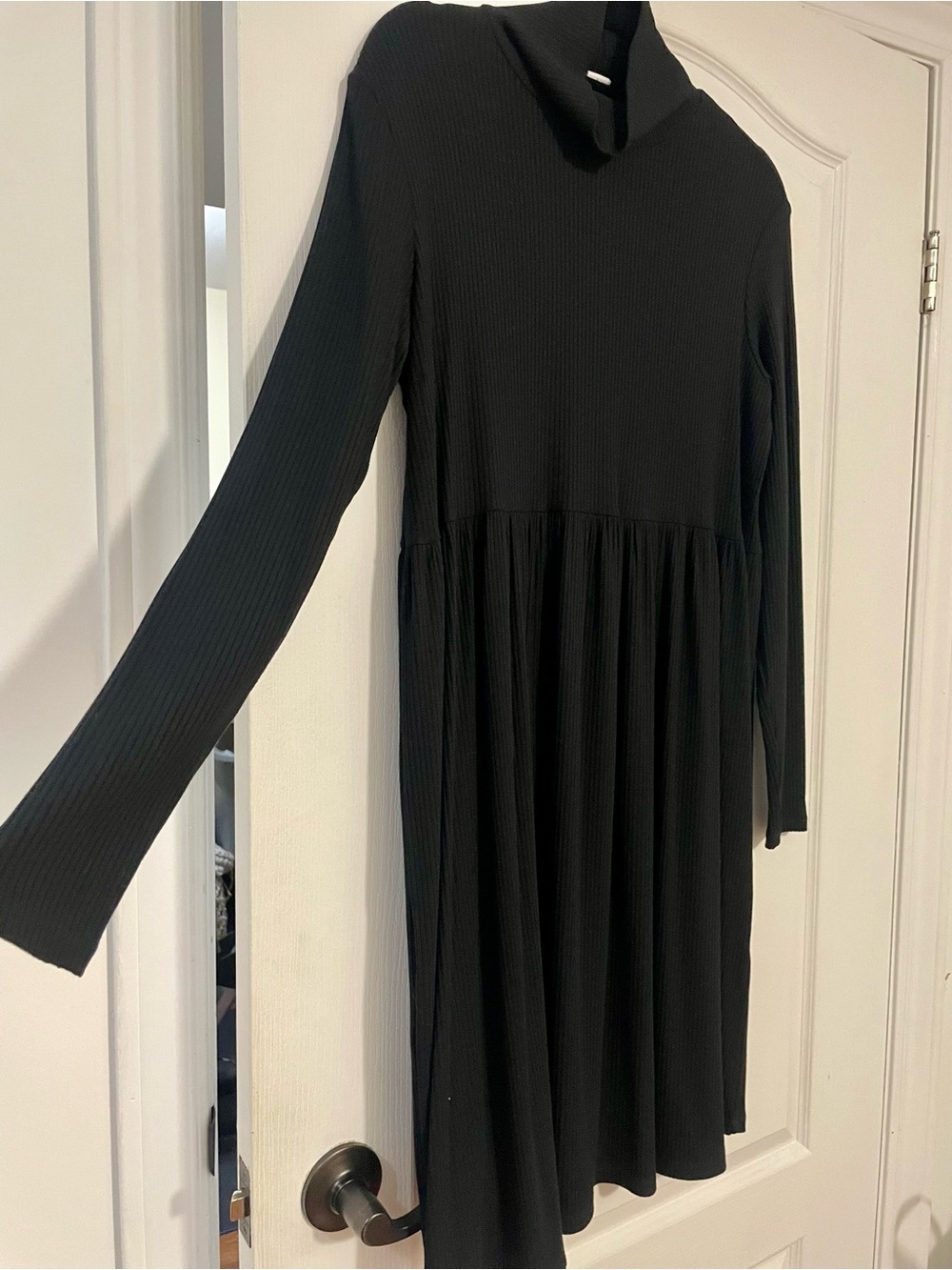Black Ribbed Mock Neck Long Sleeve Dress, Size Medium, by Melon